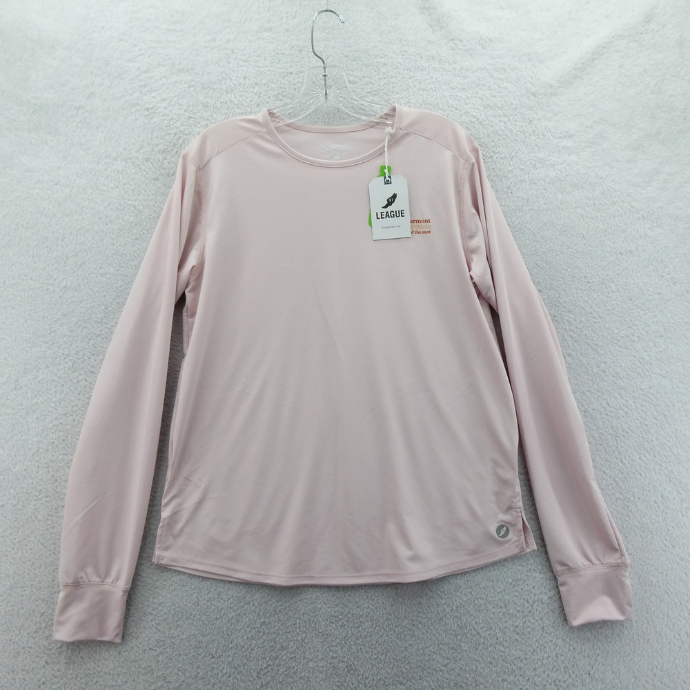 League Shirt Women Medium Stowe Vermont Pink Long Sleeve Recycled Polyester Sun
